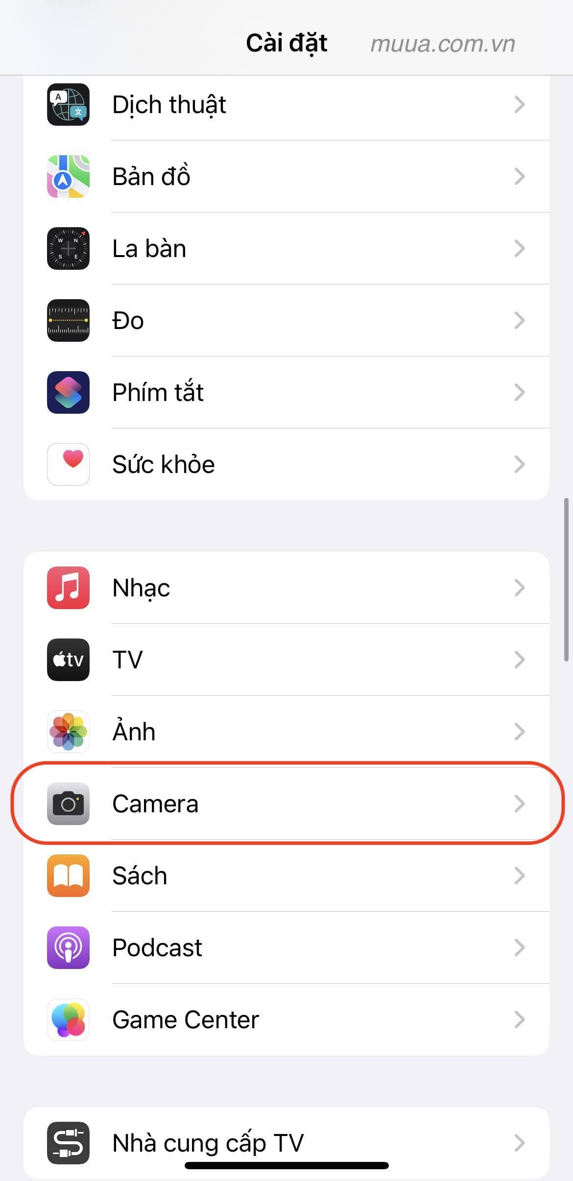 Mở Cài đặt &gt; Camera